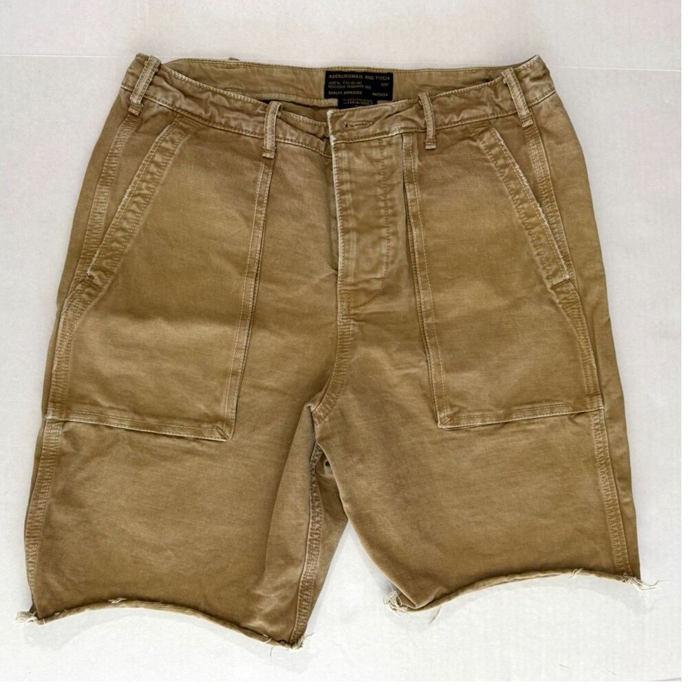 VTG Abercrombie & Fitch Men's Brown Tan Cutoff Shorts, 29, Y2K Distressed